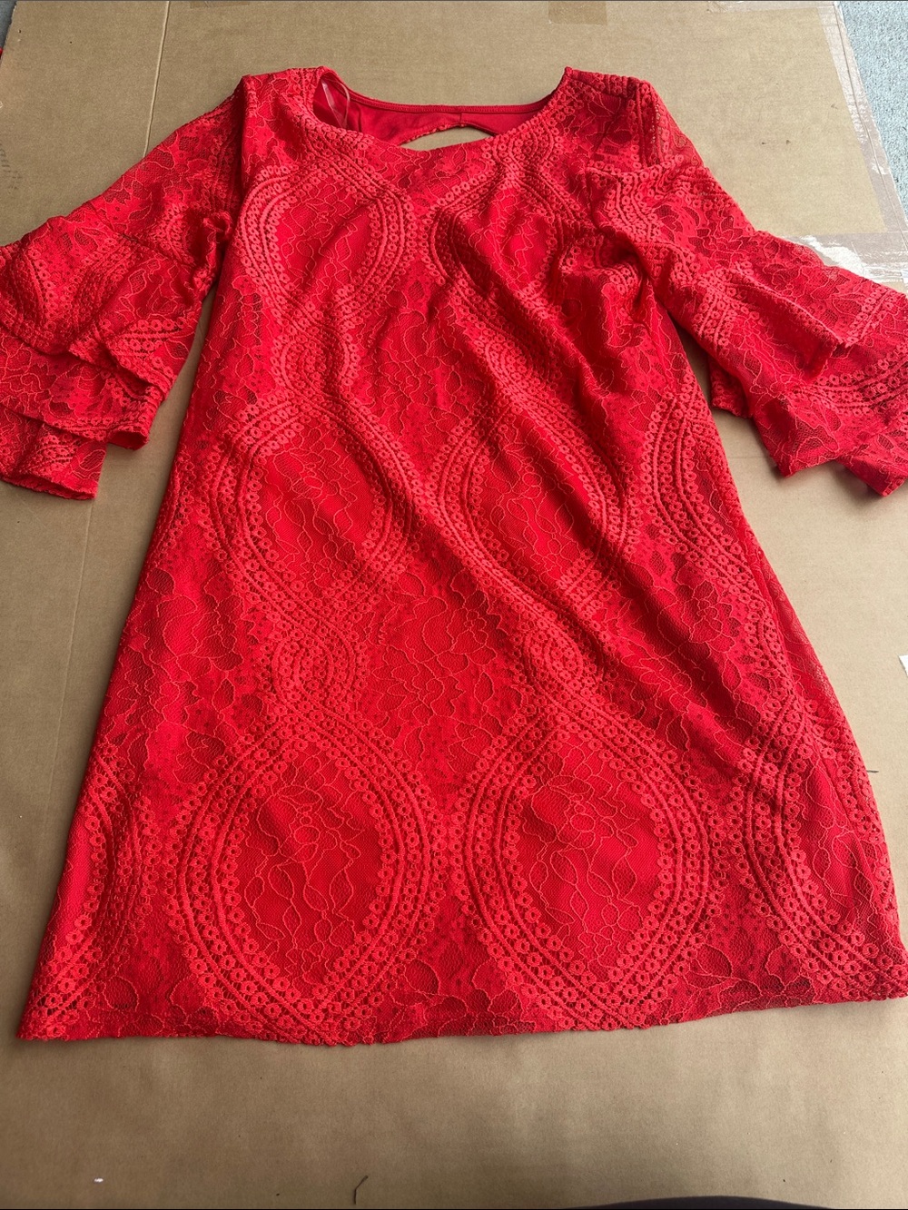 Francesca's Collections Red Lace Mini Dress with Bell Sleeves